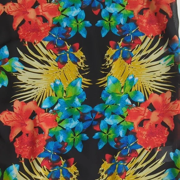 Roz & Ali Floral Sheer Button Down Tropical Blouse Woman 2X Black Blue - Picture 7 of 16
